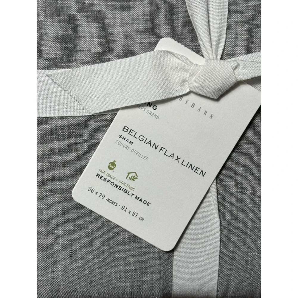 Pottery Barn Belgian Flax Linen King Pillow Sham Flagstone Gray Tufted 20x36 NEW